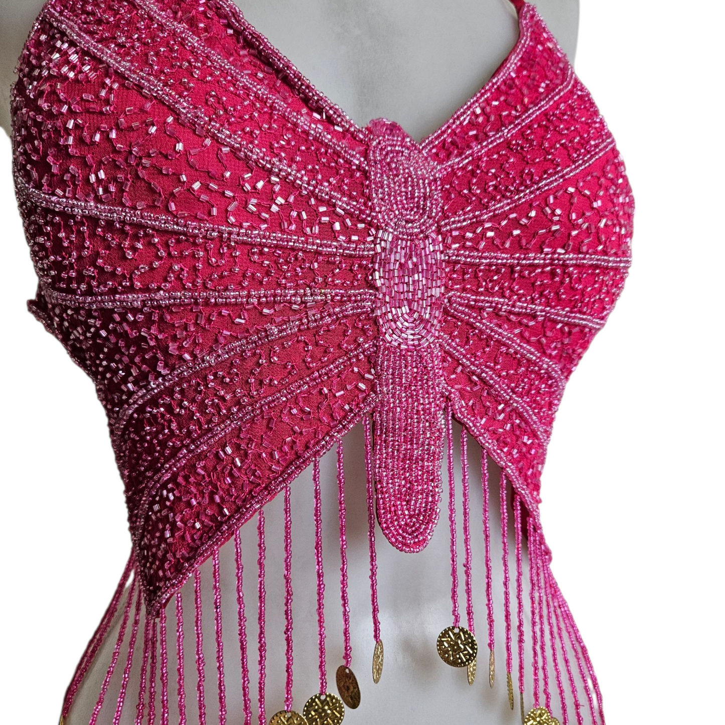 Dos nu papillon rose brodé de perles