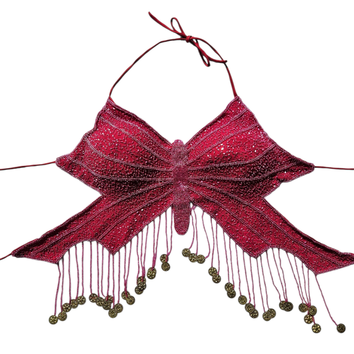 Dos nu papillon rose brodé de perles