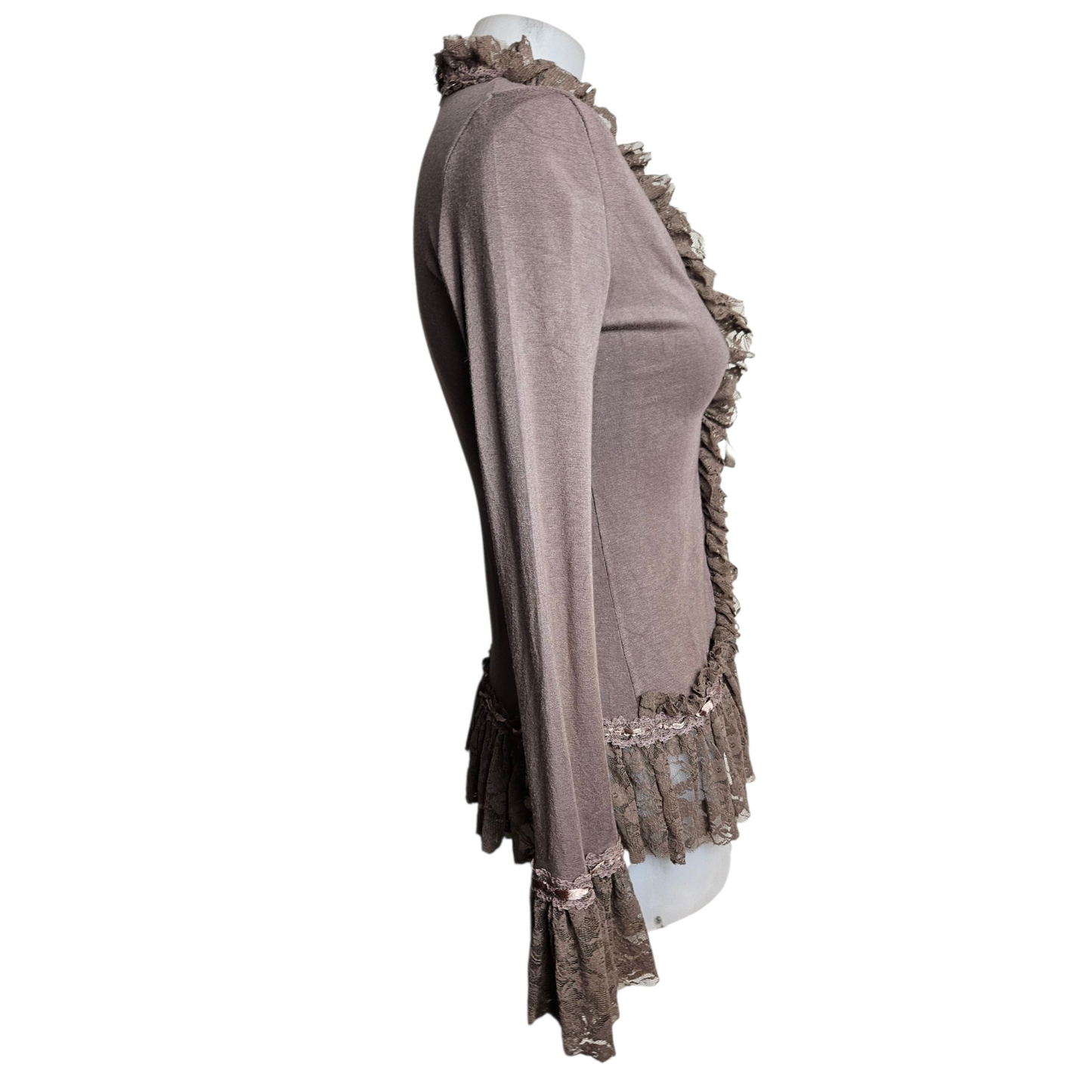 Brown cardigan with lace trim