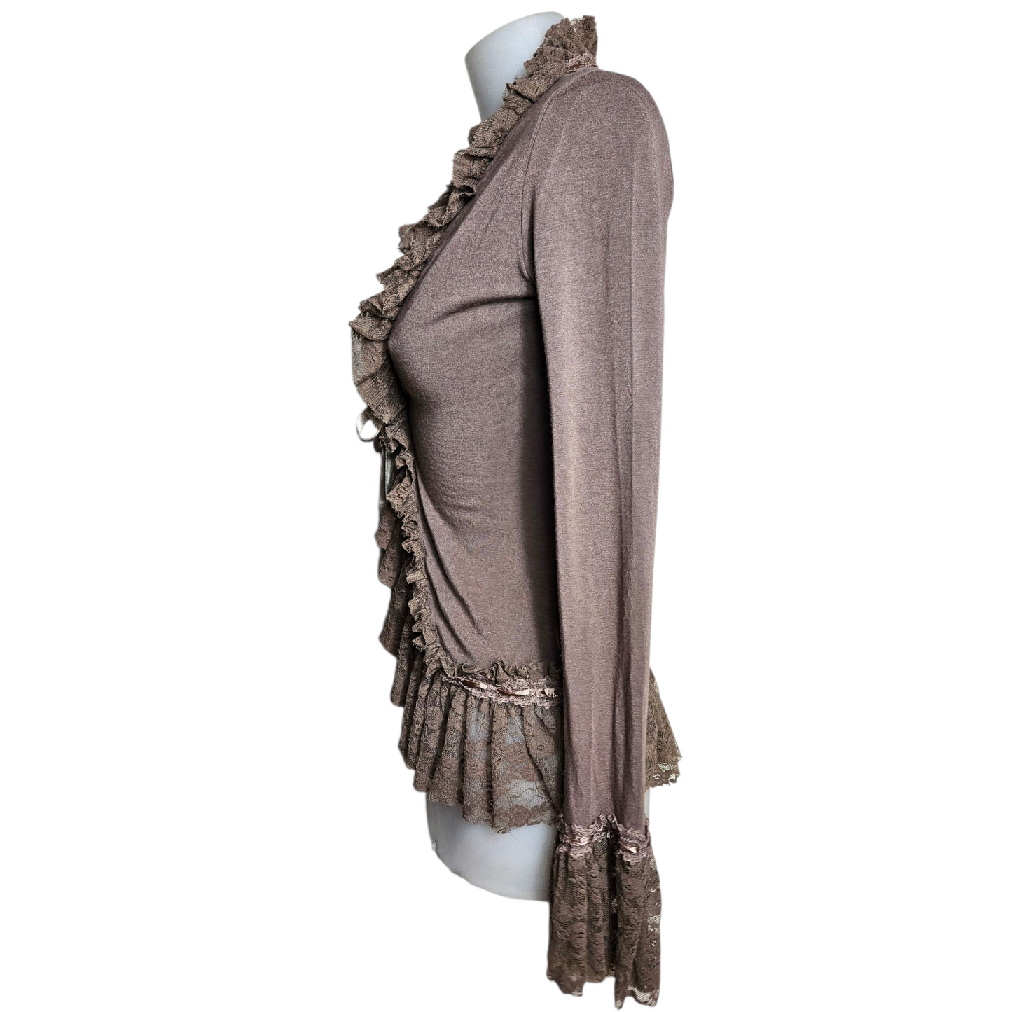 Brown cardigan with lace trim