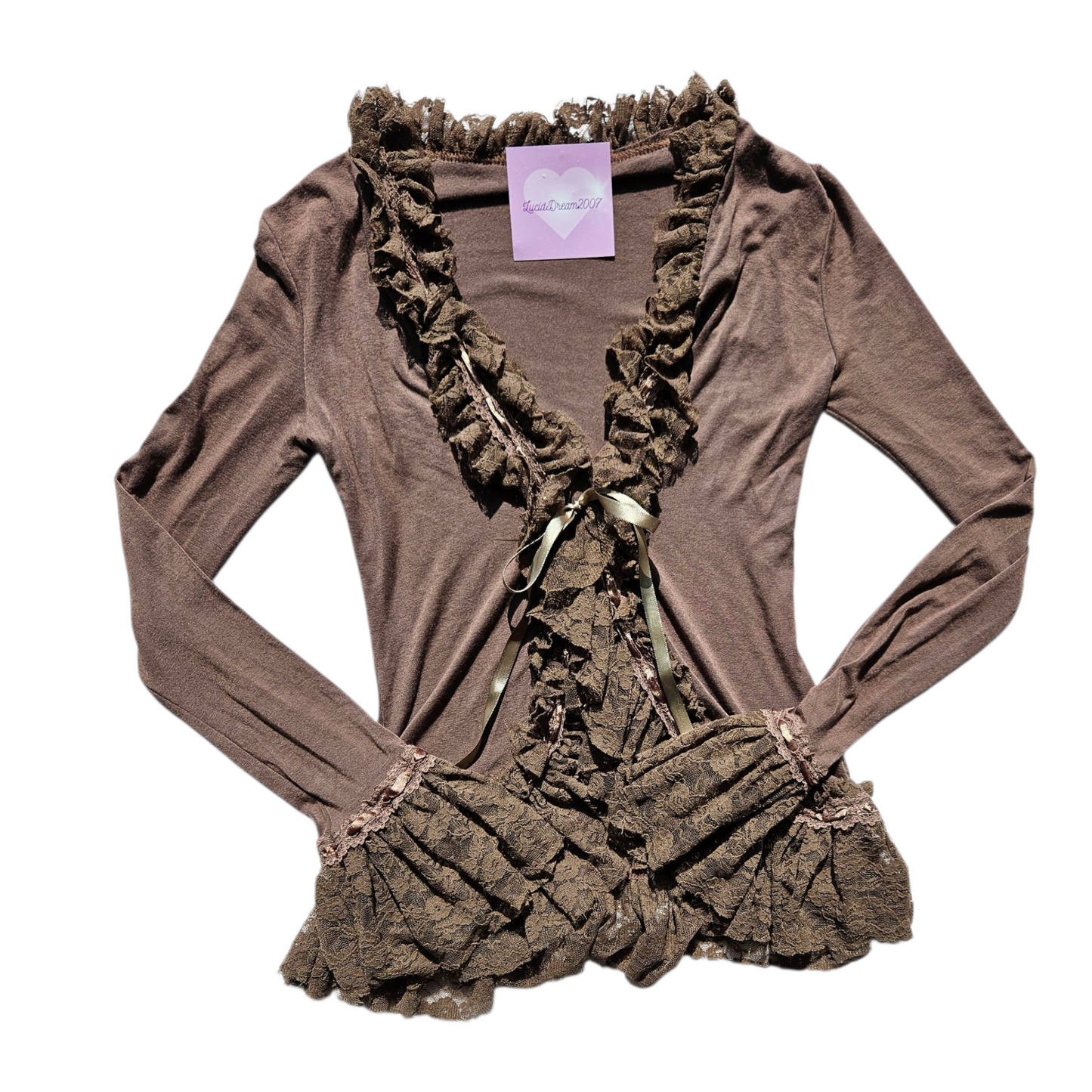 Brown cardigan with lace trim