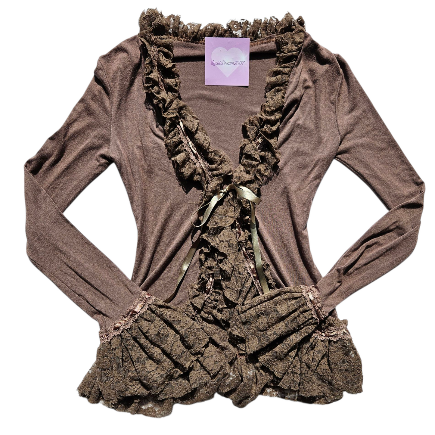 Brown cardigan with lace trim