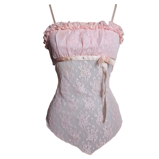 Asymmetrical pink lace top