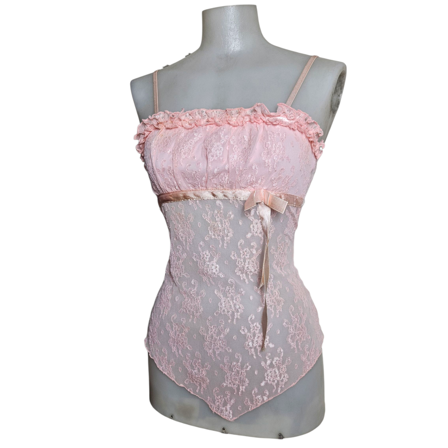 Asymmetrical pink lace top