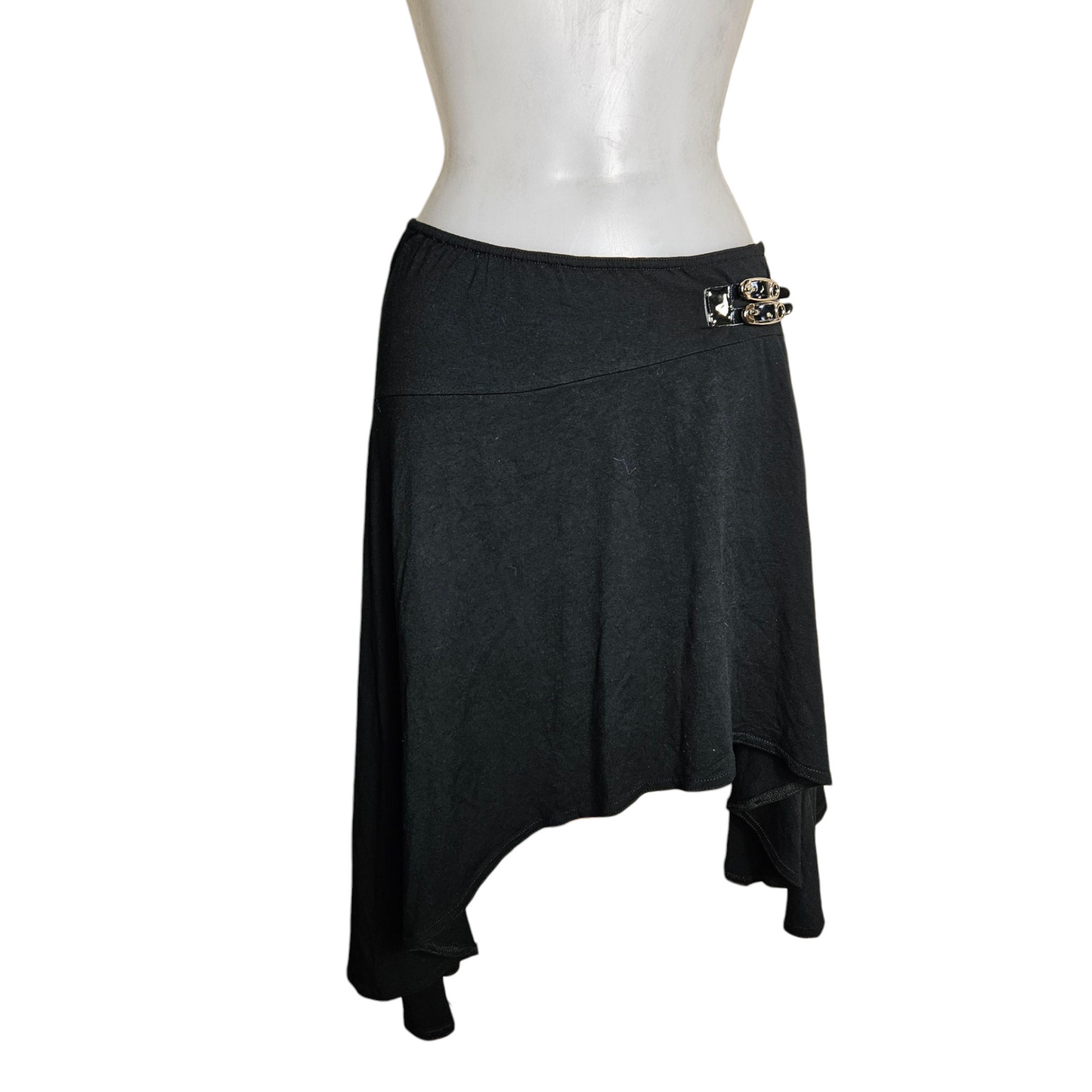 Black asymmetrical skirt with strap details