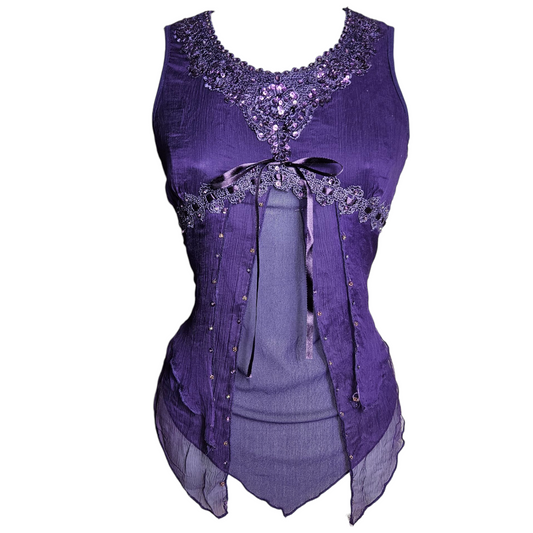 Haut en voile violet brodé de sequins