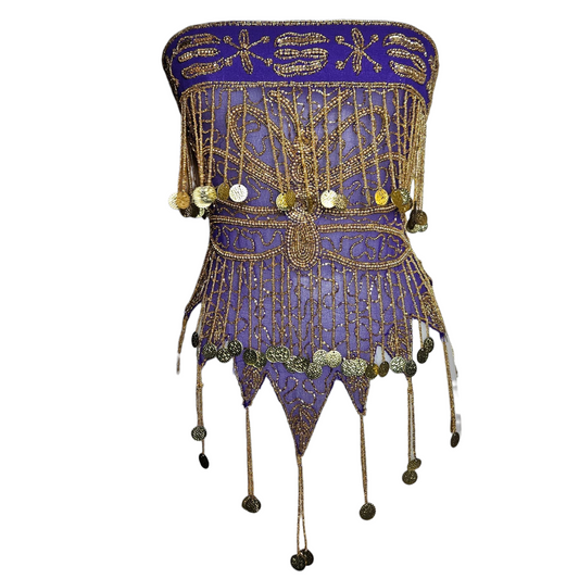 Purple veil belt decorated with pearls and gold sequins