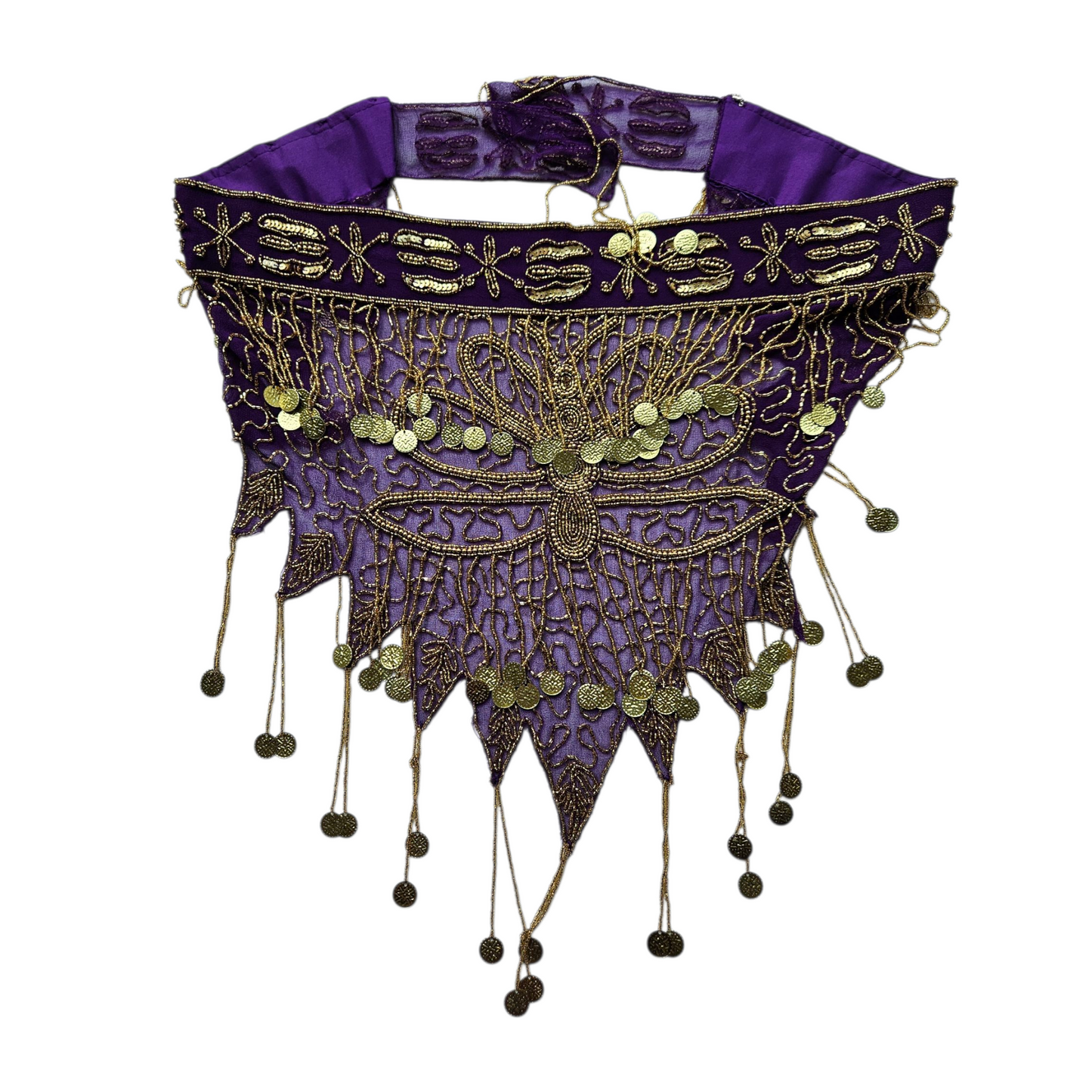 Purple veil belt decorated with pearls and gold sequins