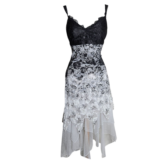 Robe asymétrique en dentelle dégradé noir et blanc