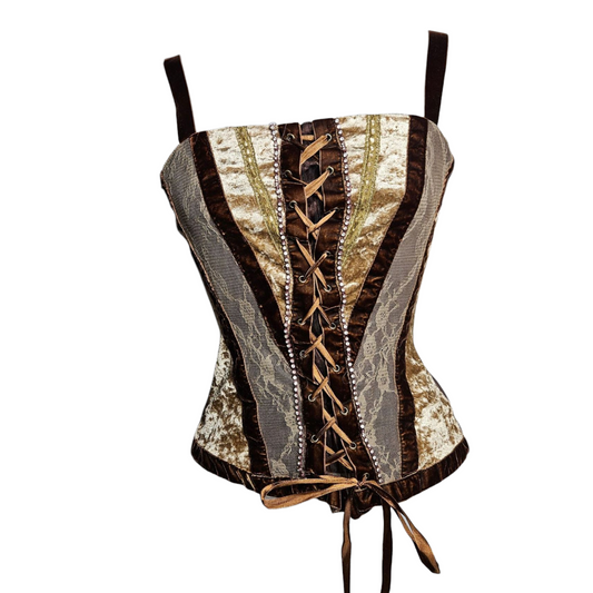 Haut esprit corset en velours ras et dentelle