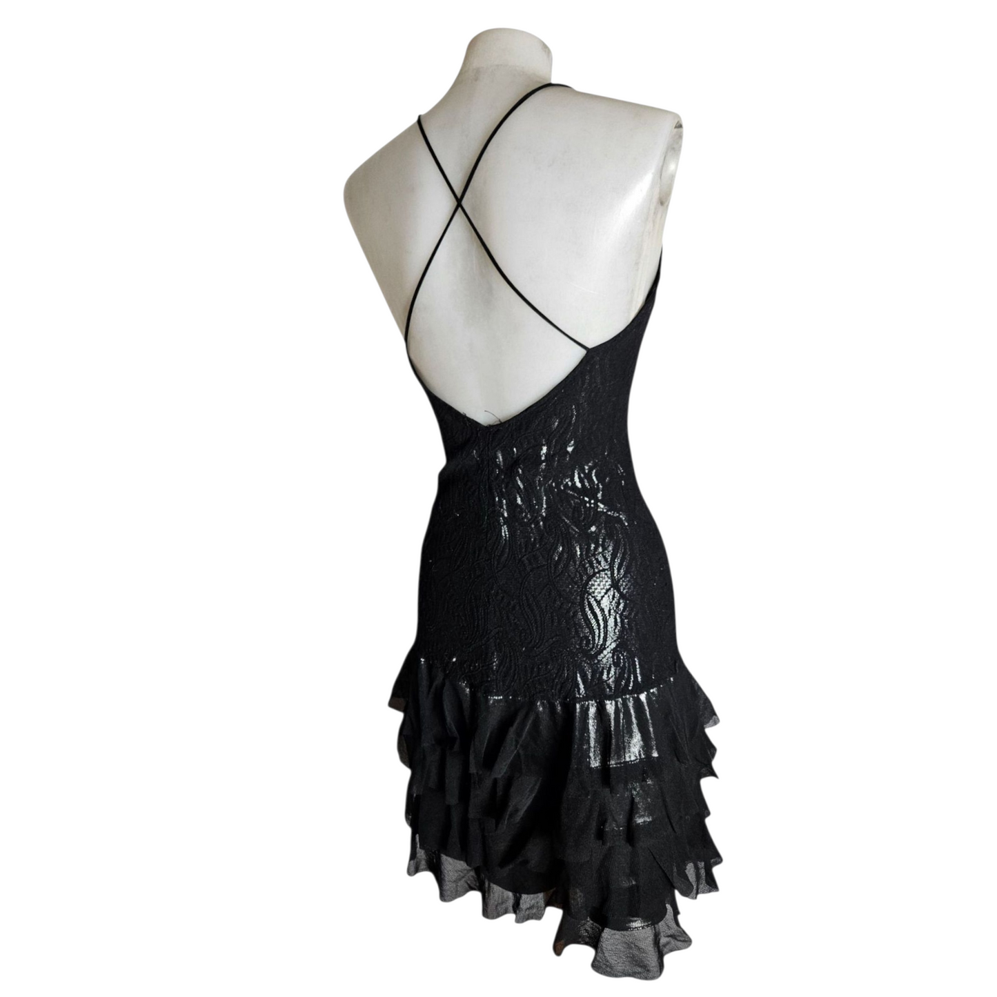 Black lace dress with silver lining