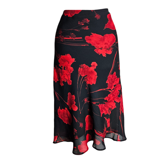 Jupe en voile fleurie rouge et noire
