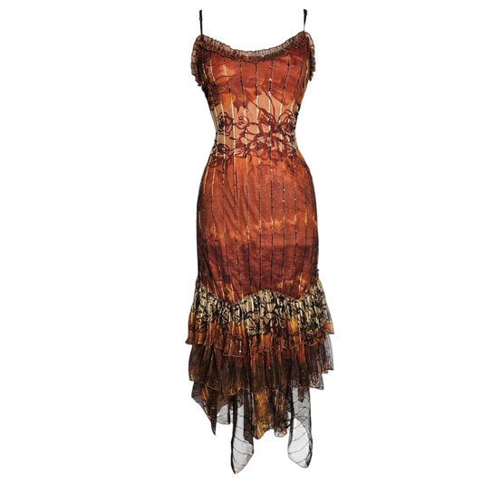 Robe en voile et dentelle orange