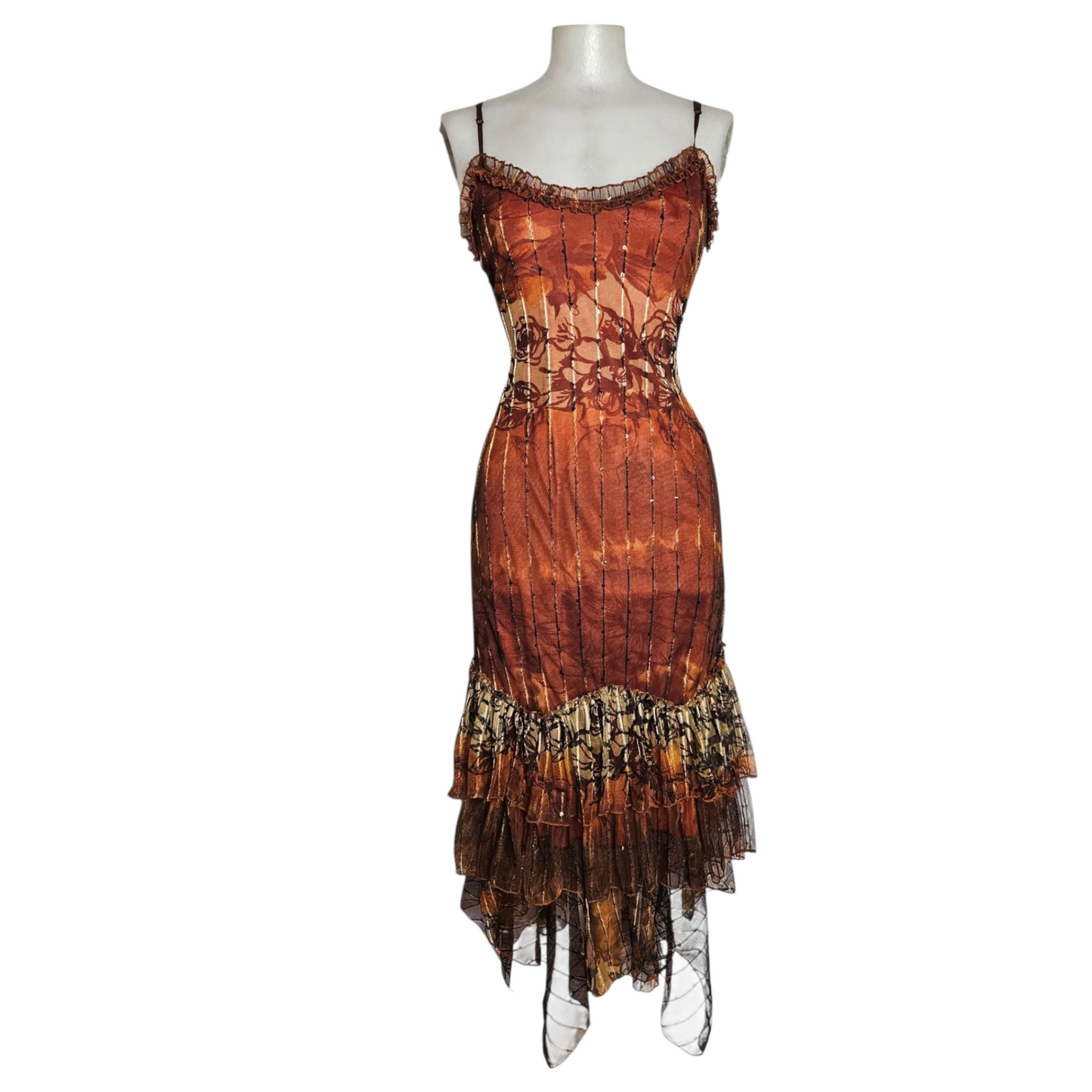 Robe en voile et dentelle orange