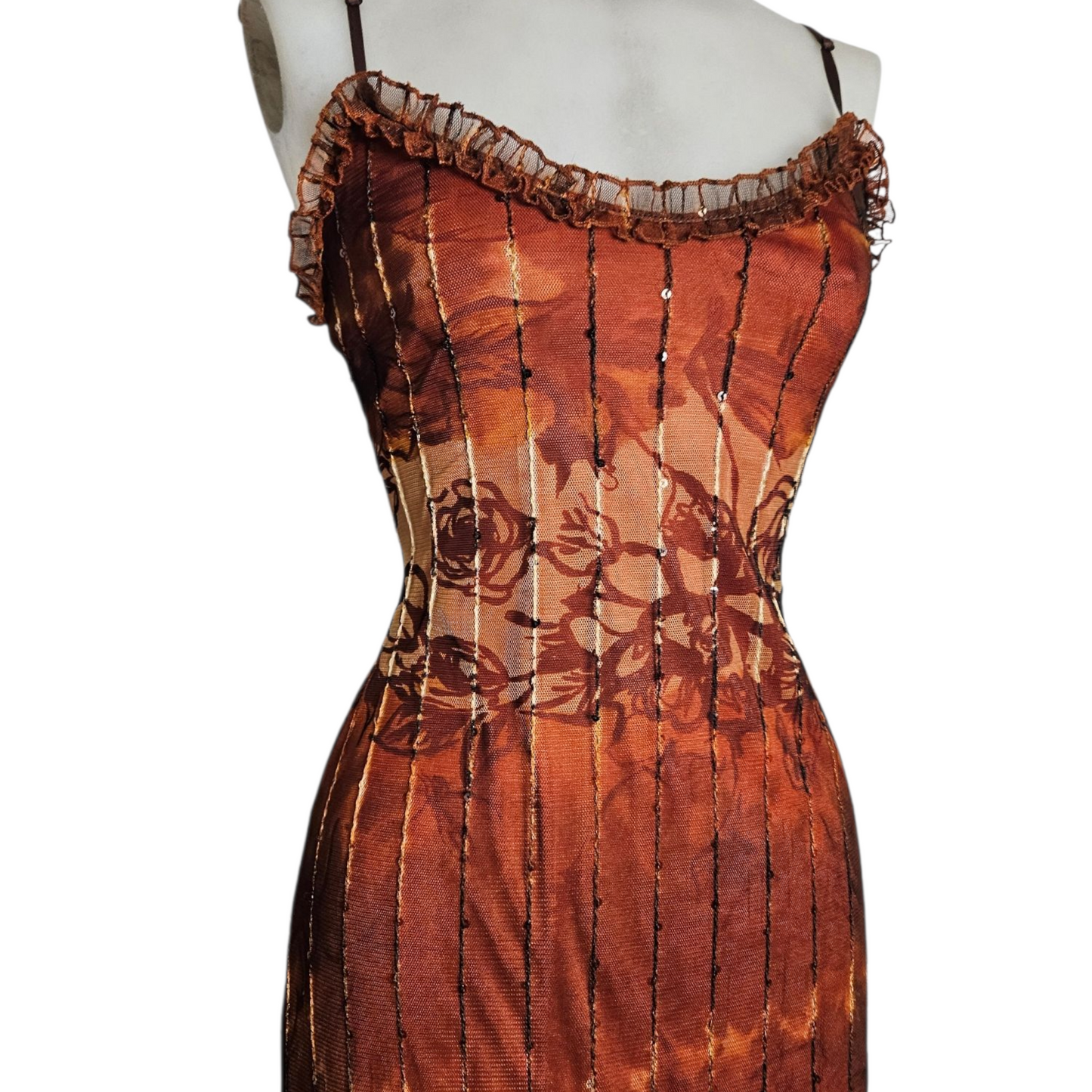 Robe en voile et dentelle orange