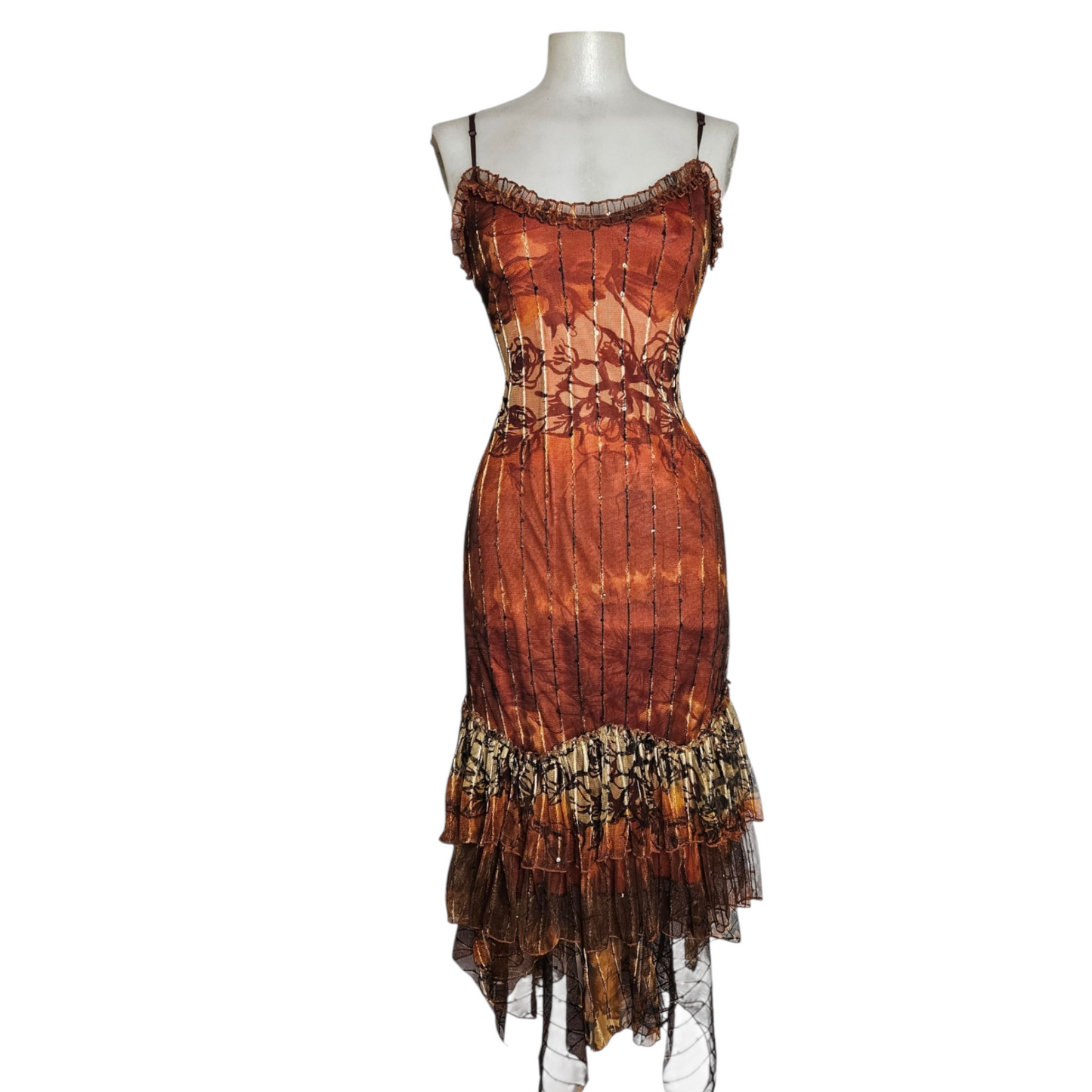 Robe en voile et dentelle orange