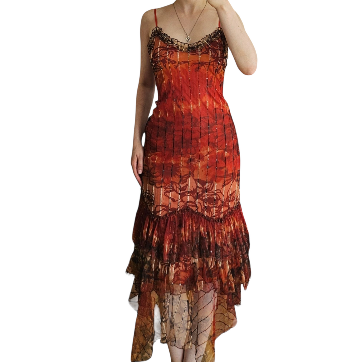 Robe en voile et dentelle orange