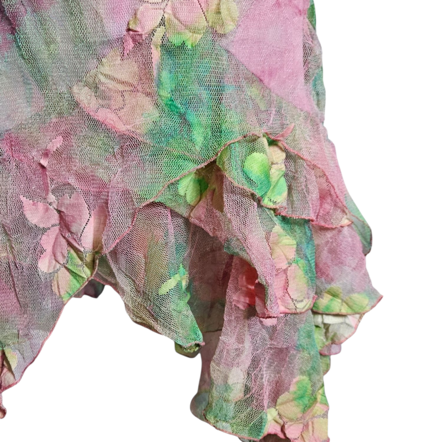Robe en dentelle florale rose et verte