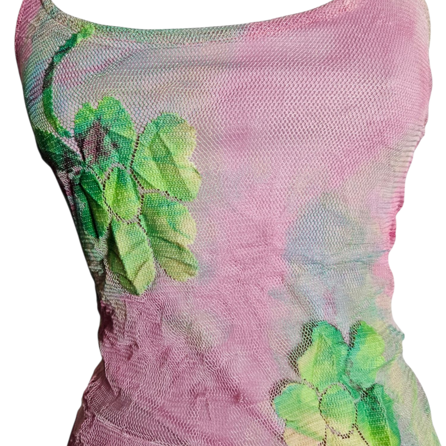 Robe en dentelle florale rose et verte