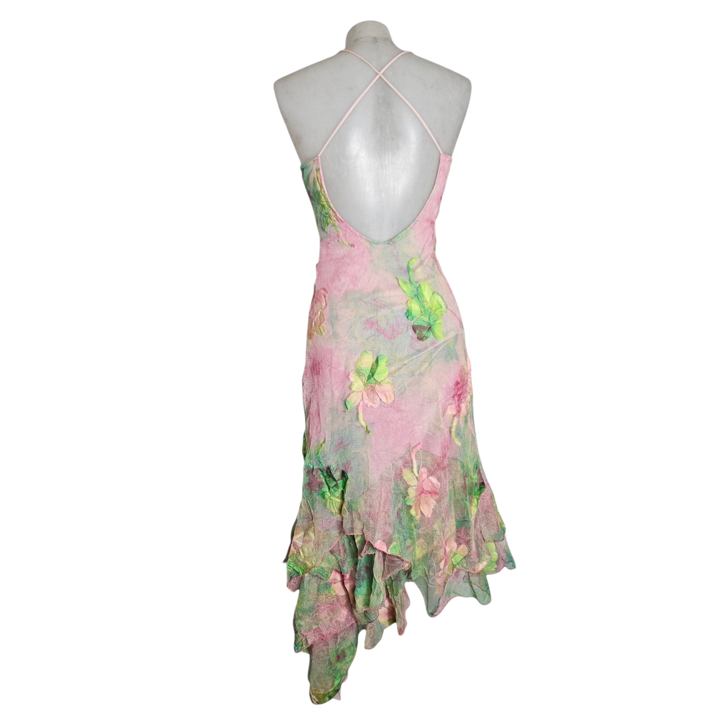 Robe en dentelle florale rose et verte