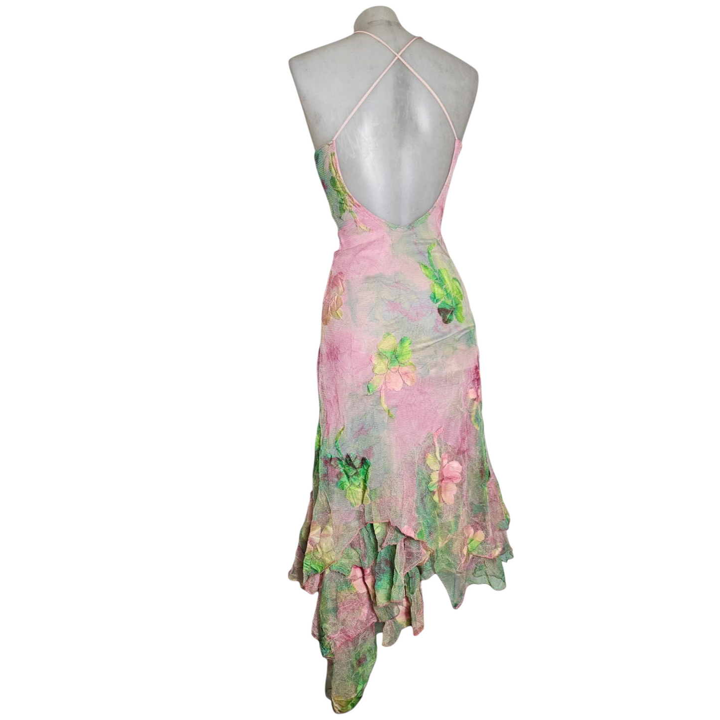 Robe en dentelle florale rose et verte