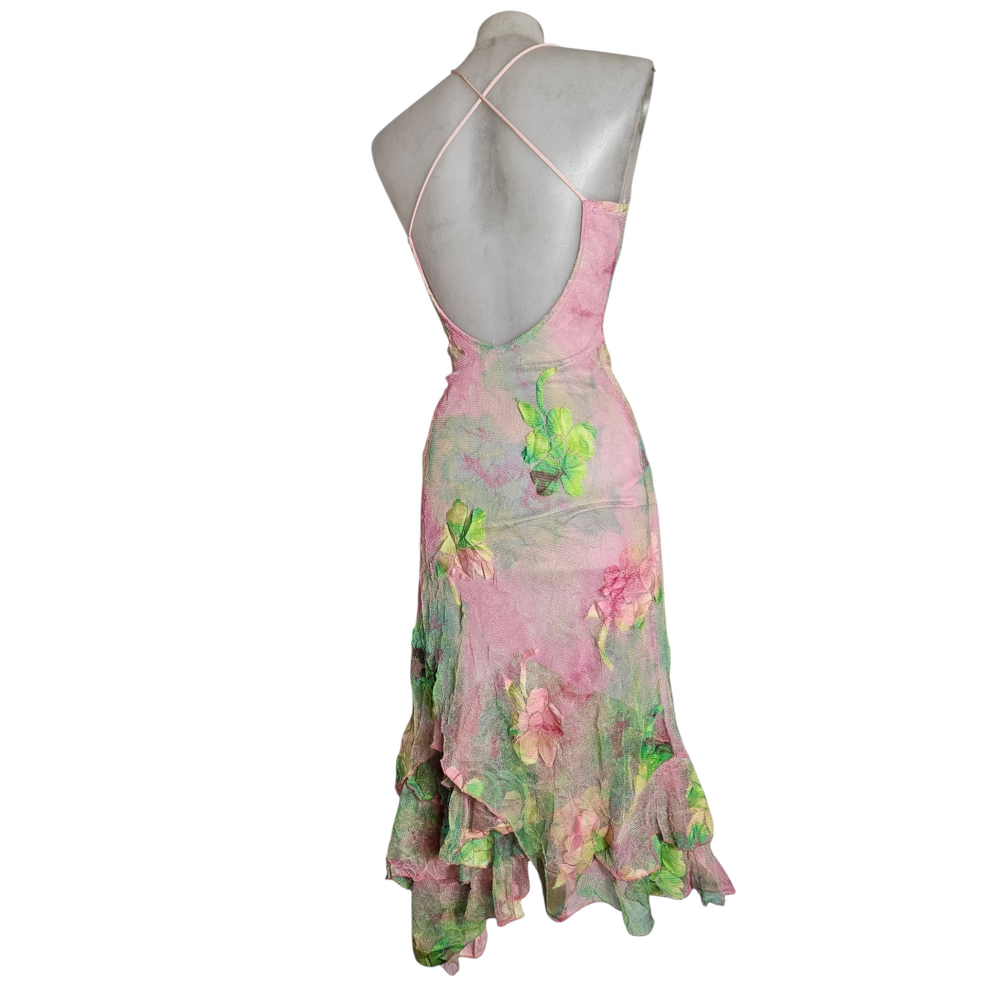 Robe en dentelle florale rose et verte