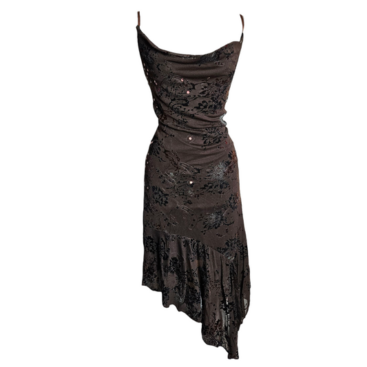 Brown floral cowl neck dress