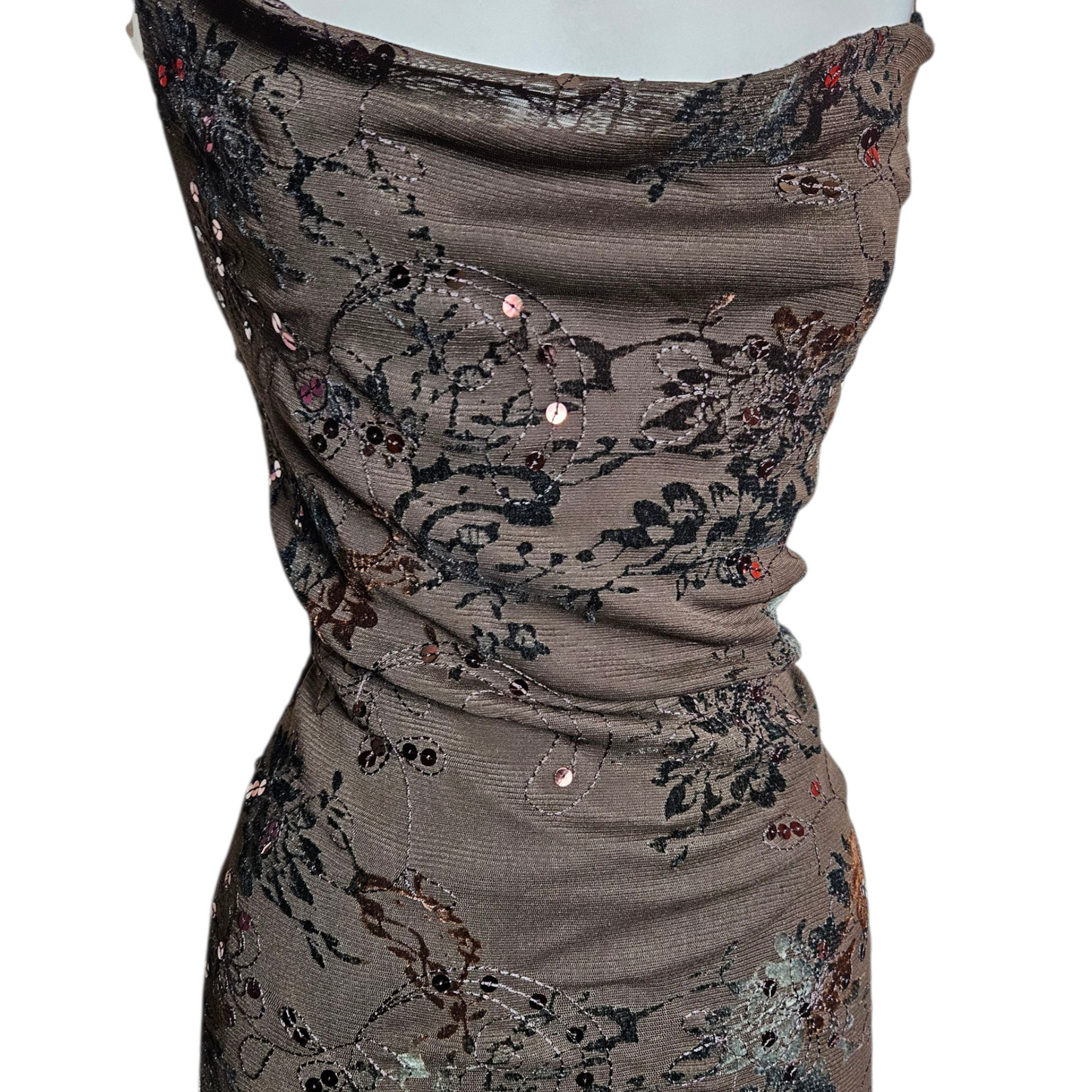 Brown floral cowl neck dress