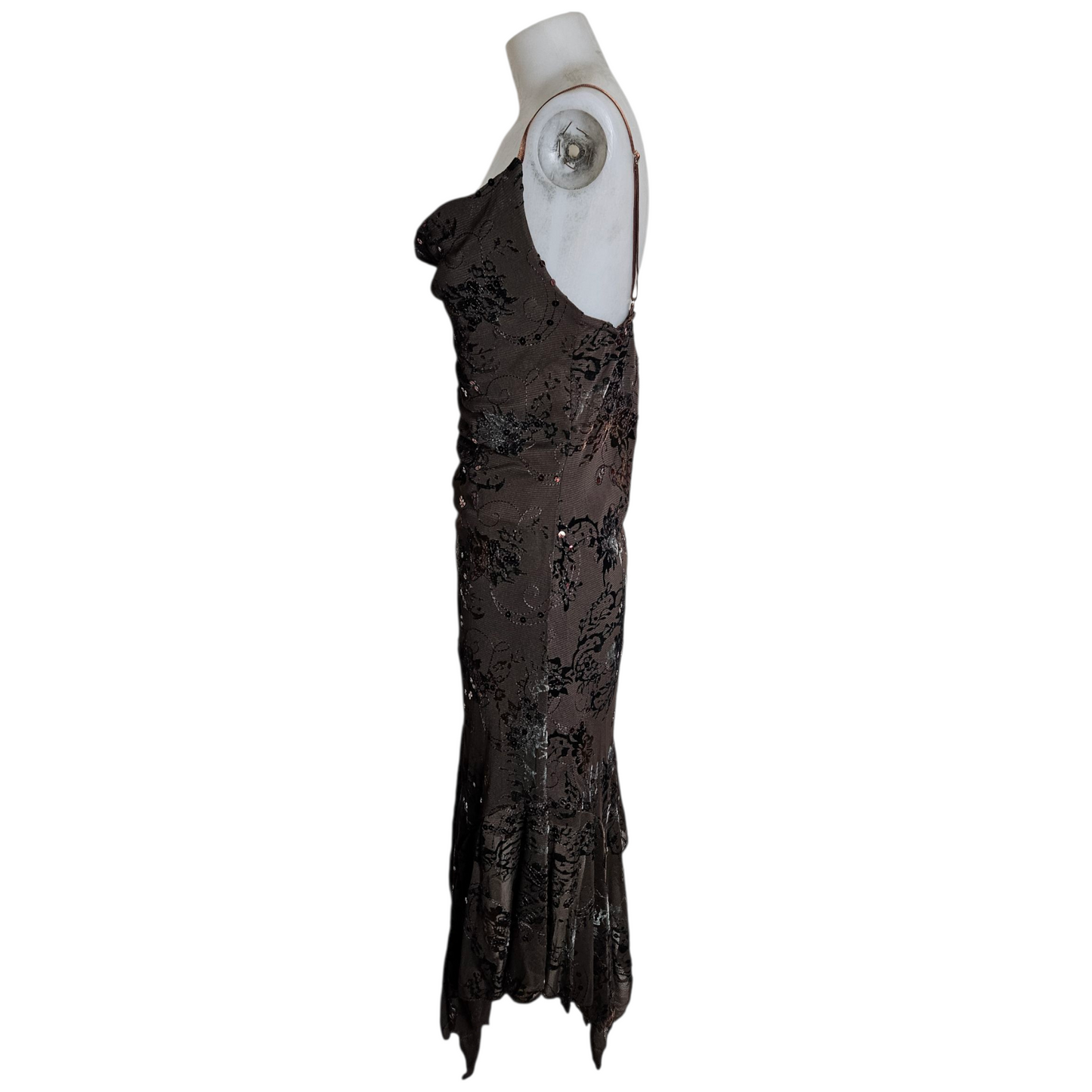 Brown floral cowl neck dress
