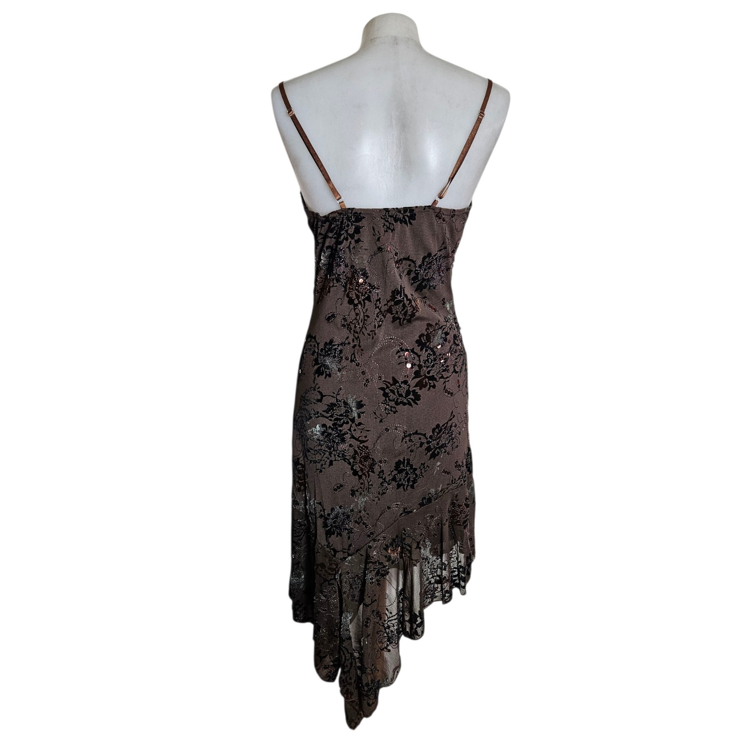 Brown floral cowl neck dress