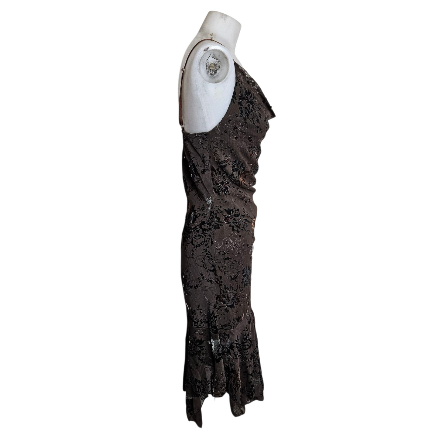 Brown floral cowl neck dress