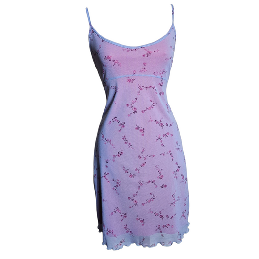 Floral voile dress in pink and lilac tones