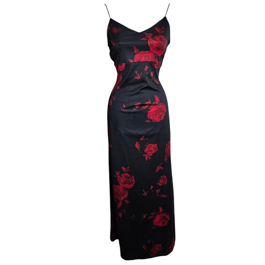 Black maxi dress with floral pattern