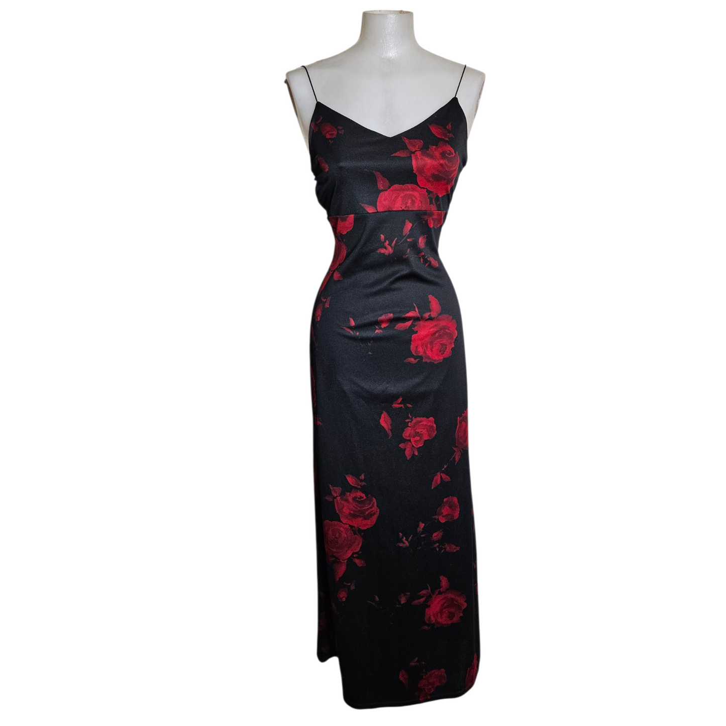 Black maxi dress with floral pattern