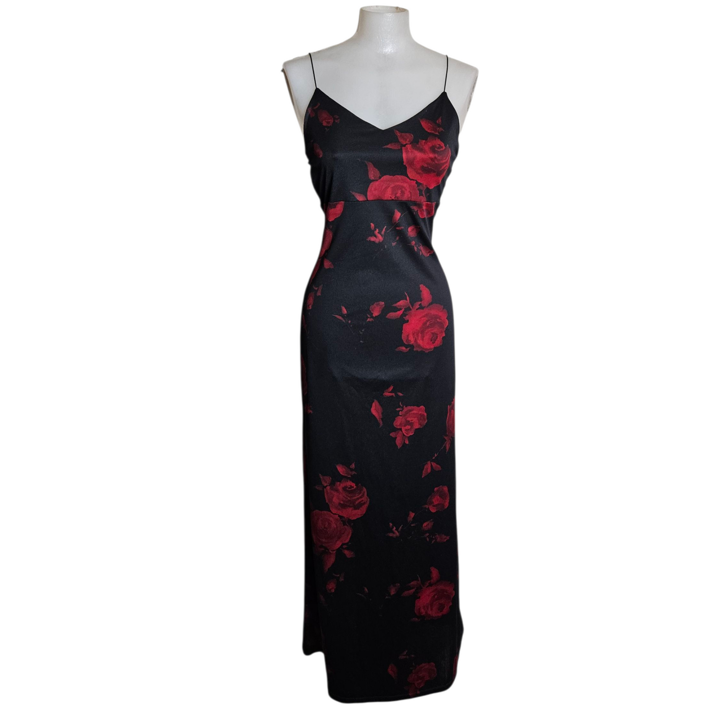 Black maxi dress with floral pattern