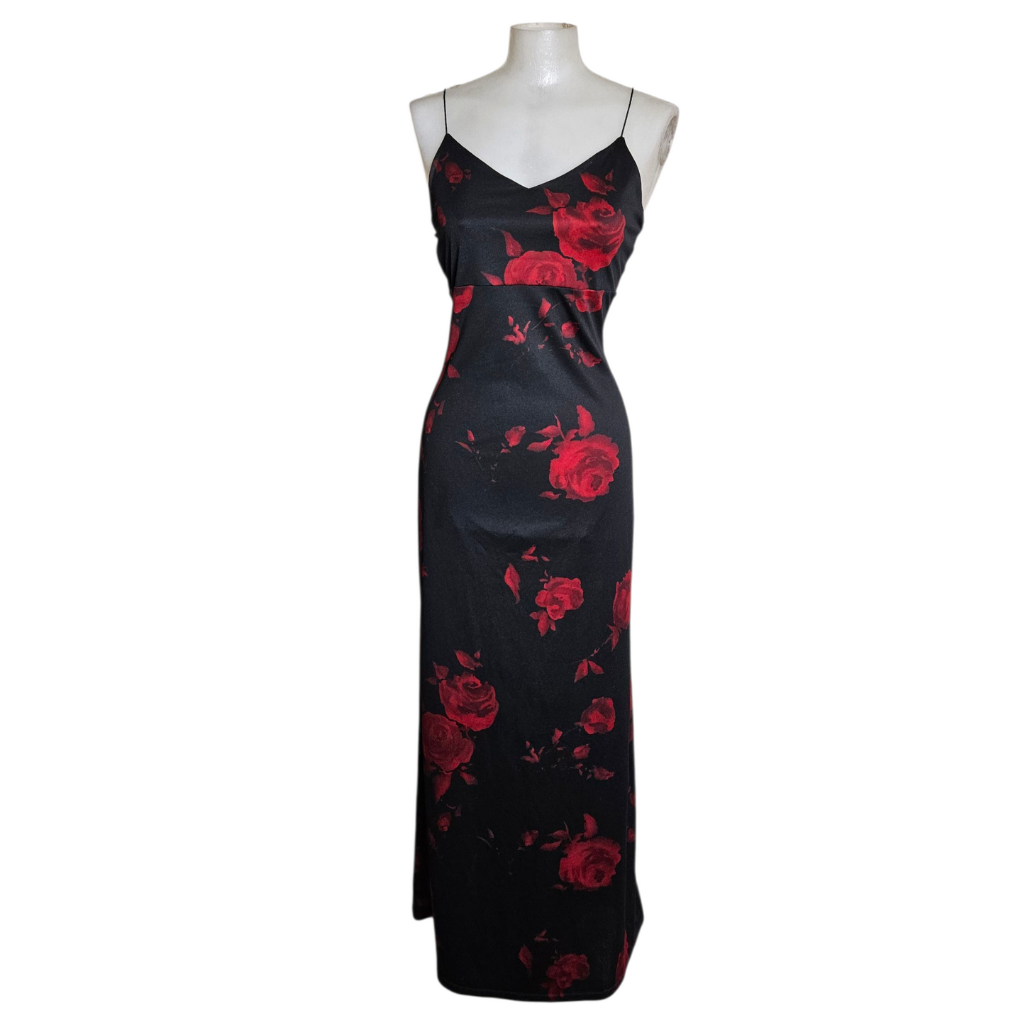 Black maxi dress with floral pattern