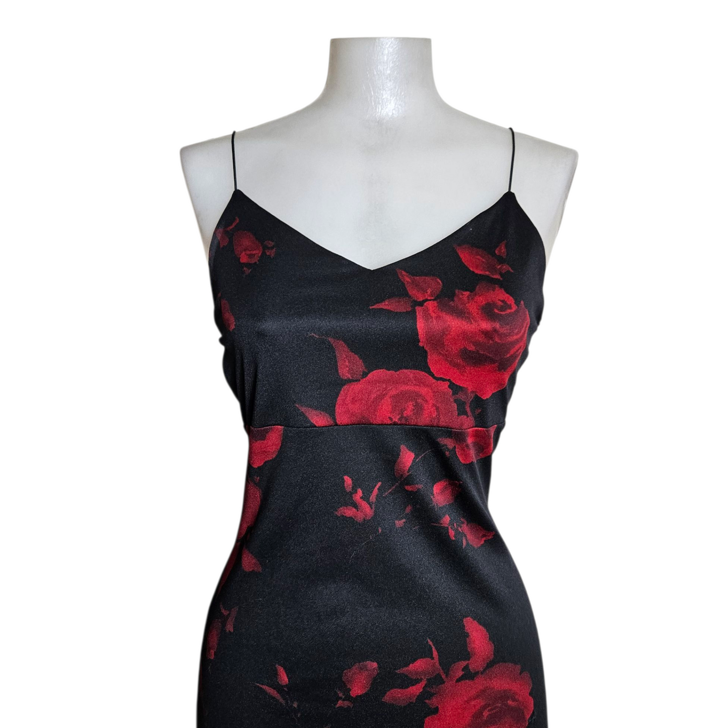 Black maxi dress with floral pattern