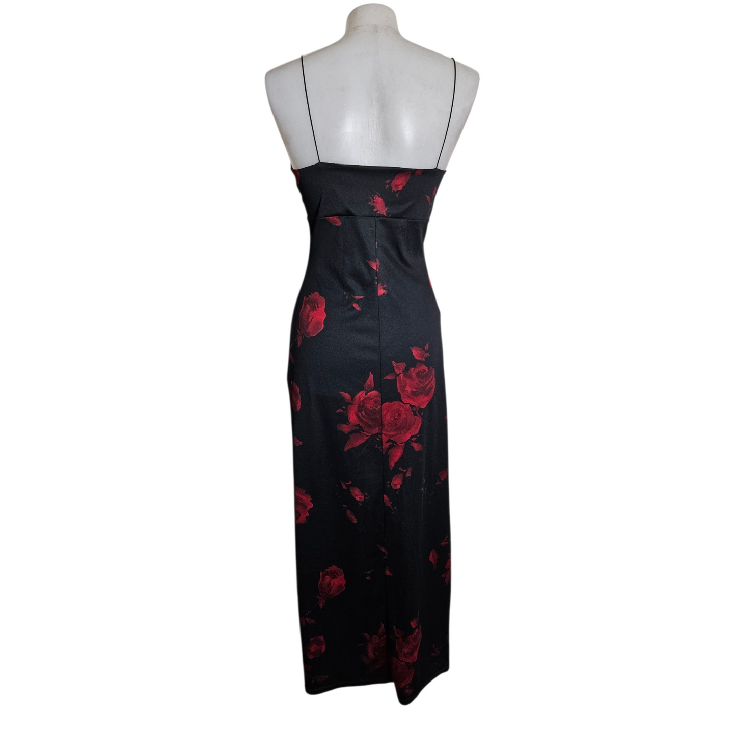 Black maxi dress with floral pattern