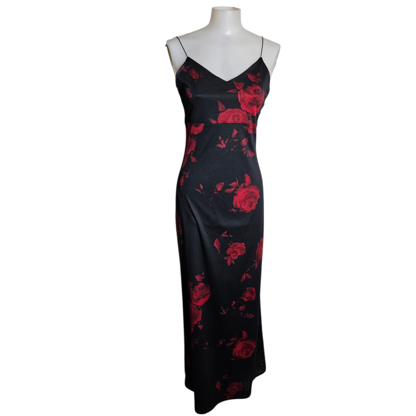 Black maxi dress with floral pattern
