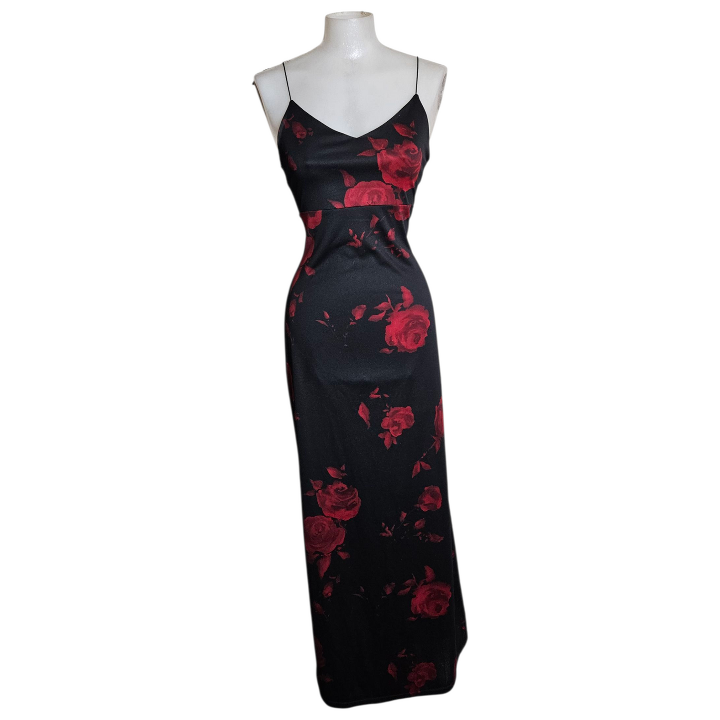 Black maxi dress with floral pattern