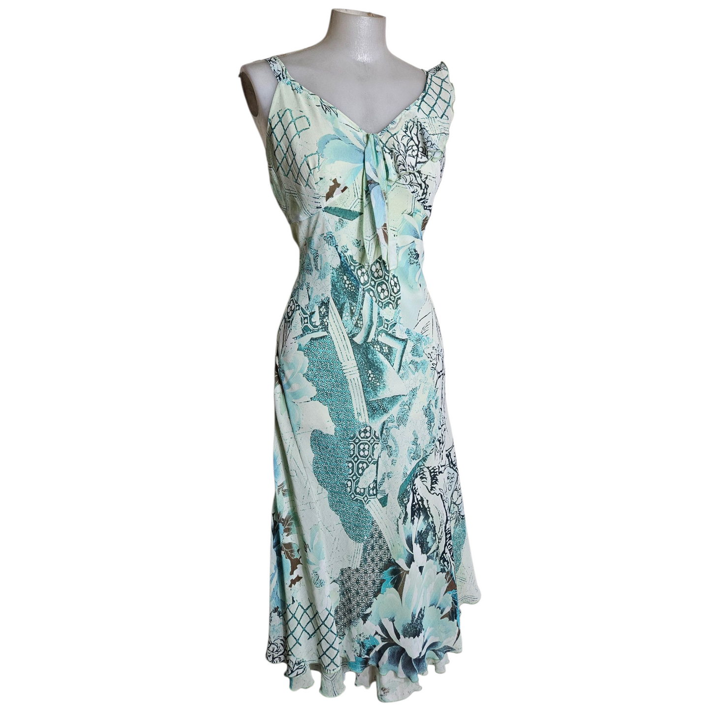 Asymmetrical voile dress in blue tones