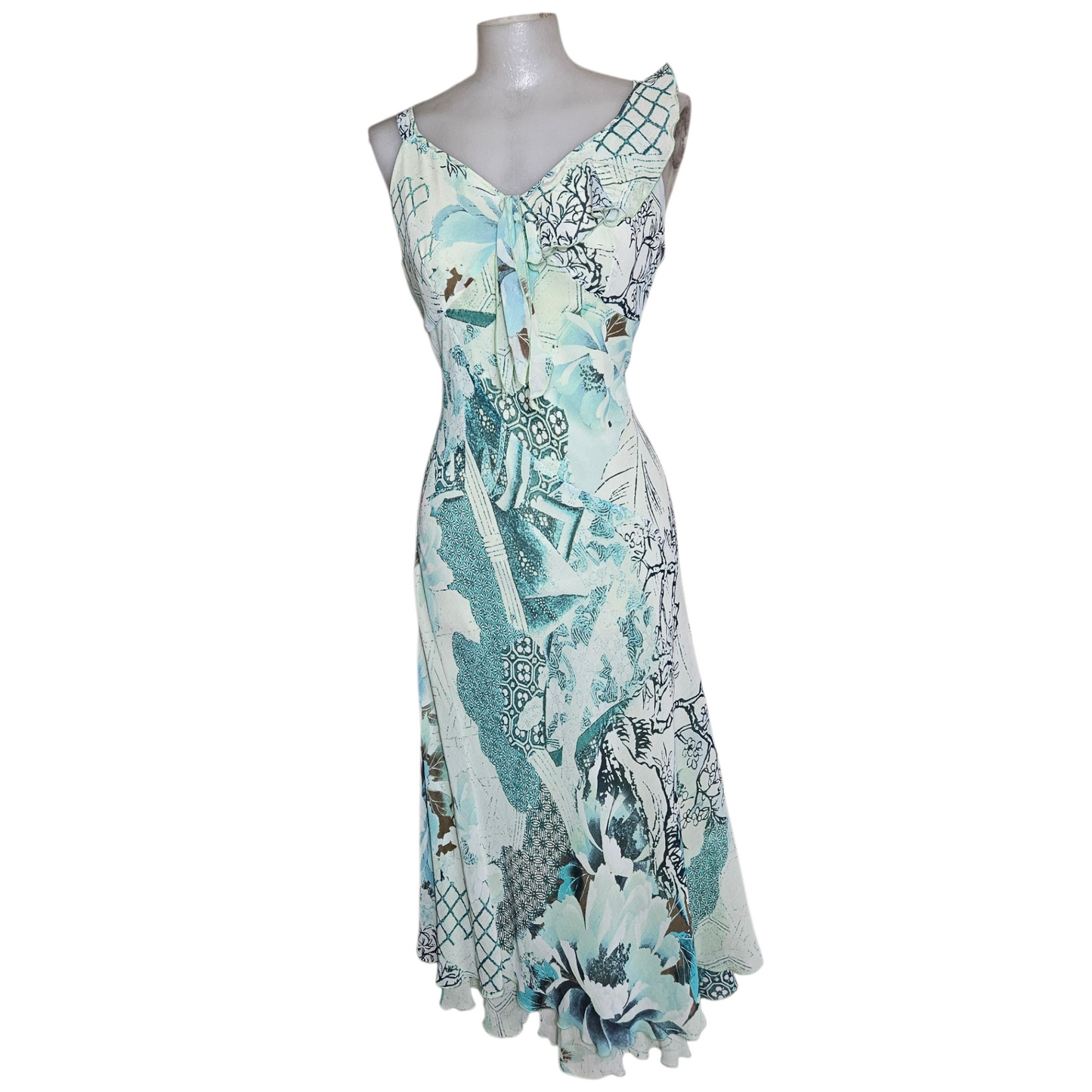 Asymmetrical voile dress in blue tones