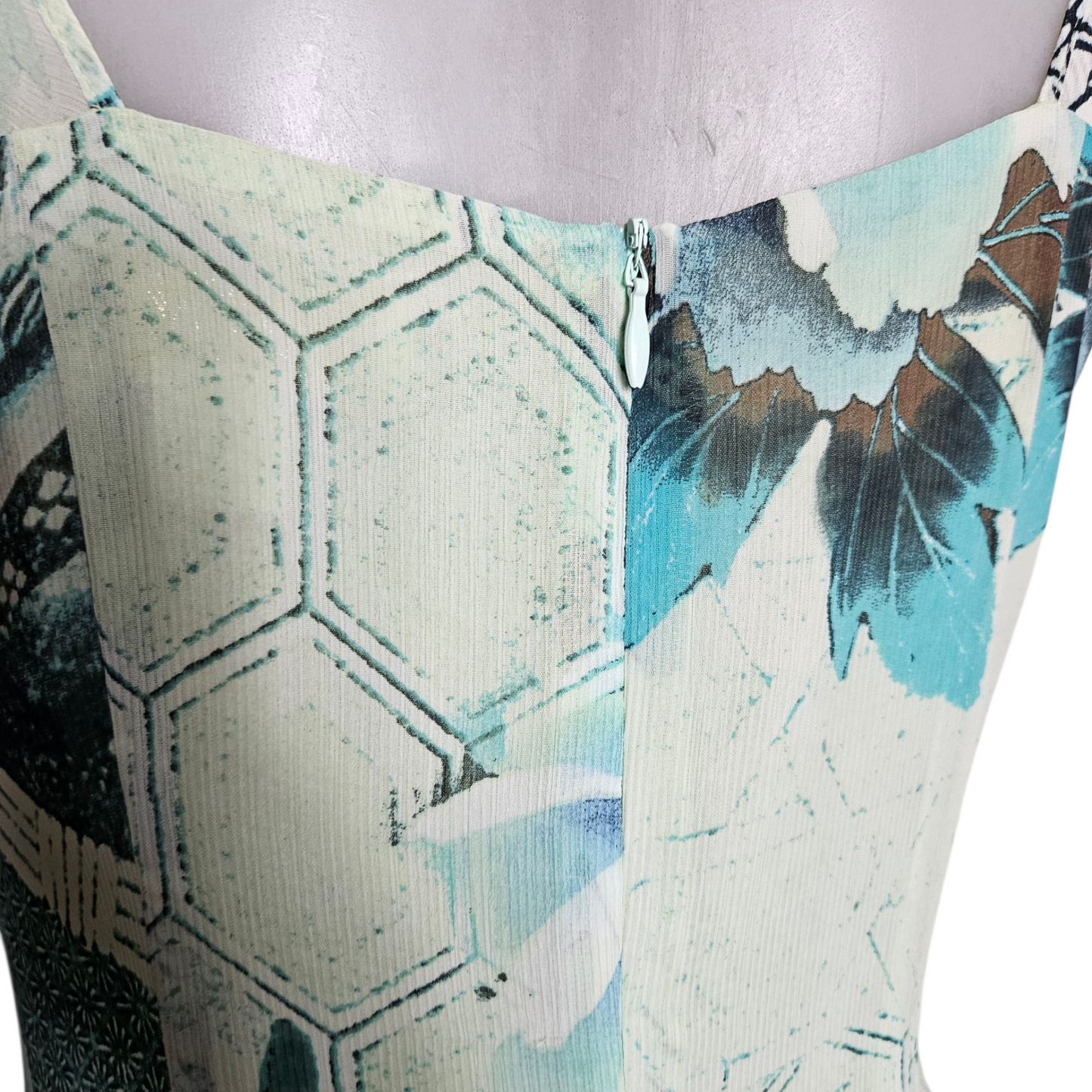 Asymmetrical voile dress in blue tones