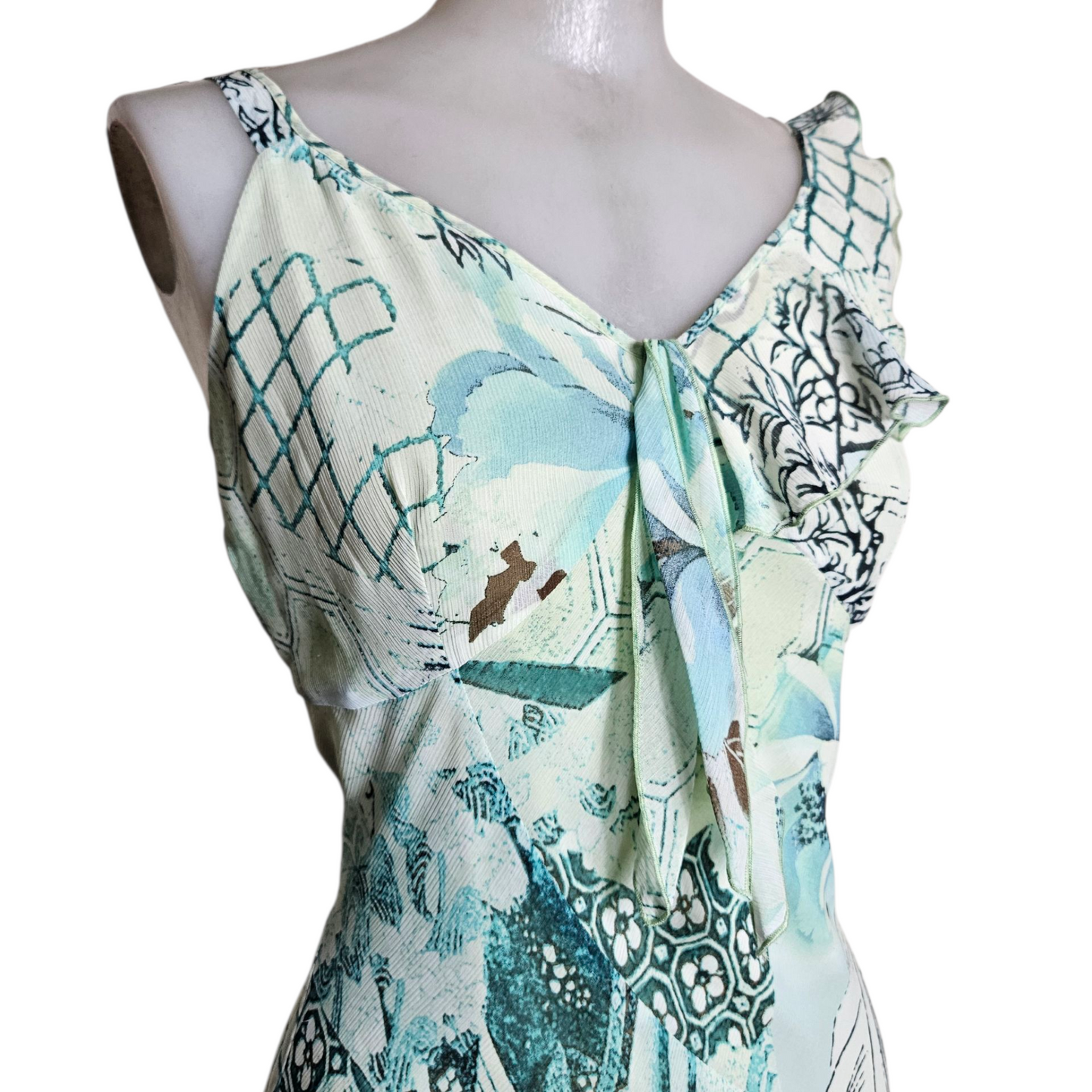 Asymmetrical voile dress in blue tones