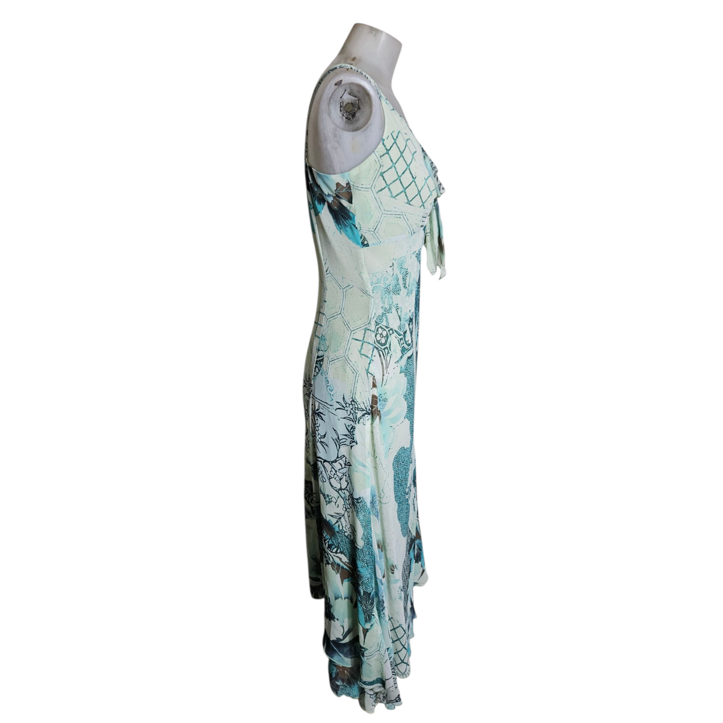 Asymmetrical voile dress in blue tones