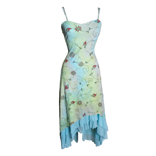 Blue and green tie-dye asymmetrical dress