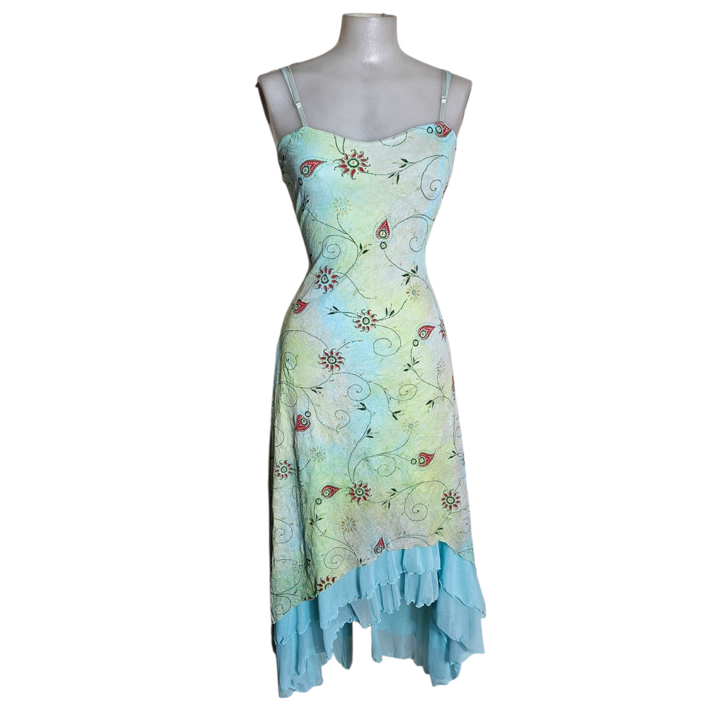 Blue and green tie-dye asymmetrical dress