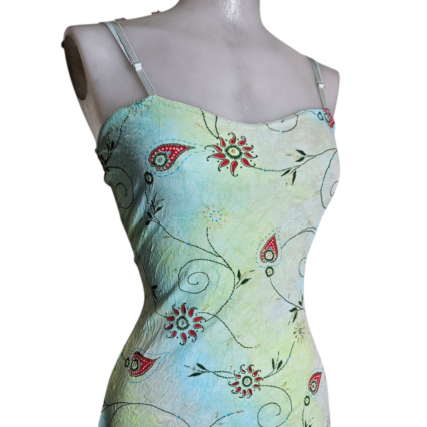 Blue and green tie-dye asymmetrical dress