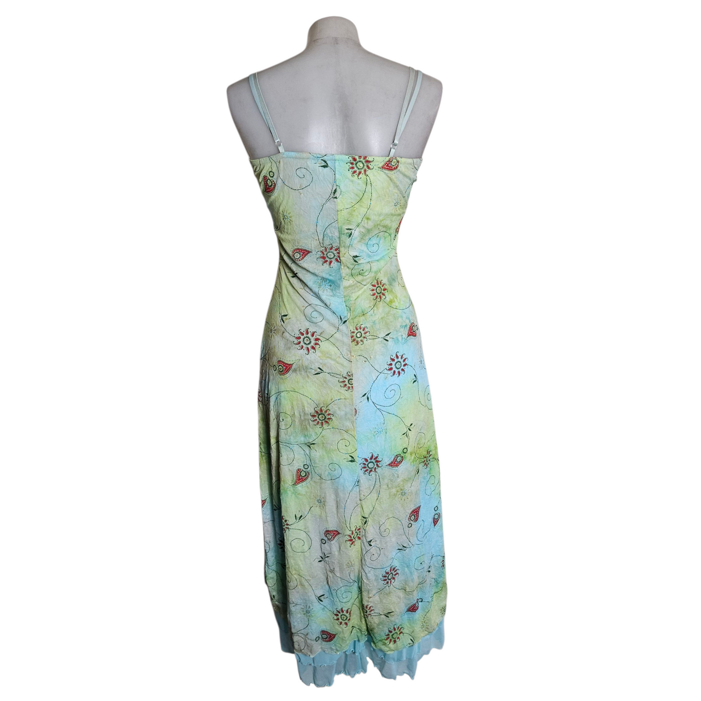 Blue and green tie-dye asymmetrical dress