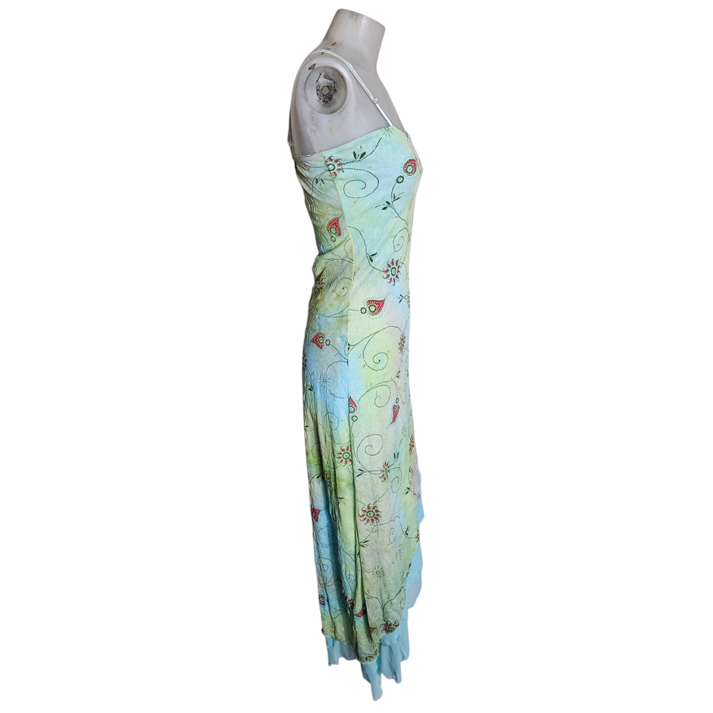 Blue and green tie-dye asymmetrical dress